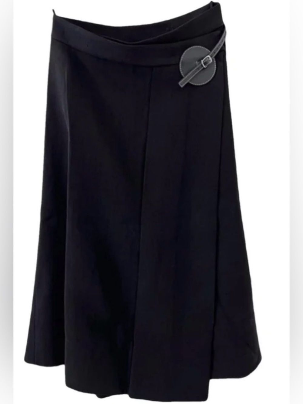 Celine Black A-Line Skirt with Round Buckle Accent